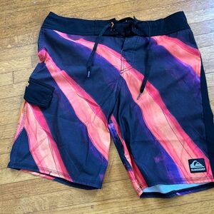 Quiksilver Men's Vibrant Black and Orange Board Shorts
